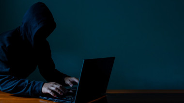 Hackers spy on cell phones. Concept of information security system in internet network and information espionage.