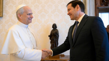 Secretary Marco Rubio meets with Pope Leo XIV in Vatican City, the Holy See, May 18, 2025. ( Simone Risoluti/Vatican Media)