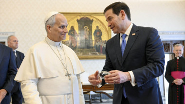 Pope Leo XIV meets Marco Rubio, U.S secretary of state, on May 7, 2026 at the Apostolic Palace, Vatican. Photo by (EV) Simone Risoluti/Vatican Media/ABACAPRESS.COM Credit: Abaca Press/Alamy Live News