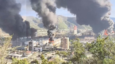 A refinery in Russia's Tuapse on fire after drone attack.