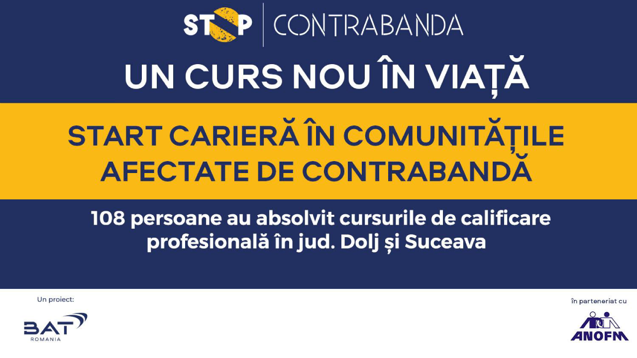 108 persoane calificate în prima serie a programului ANOFM – BAT România, dedicat comunităților afectate de contrabandă