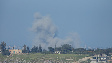 Smoke rises from the town of Kafr Jouz in Nabatieh province as Israeli forces target the area, violating the ceasefire in southern Lebanon