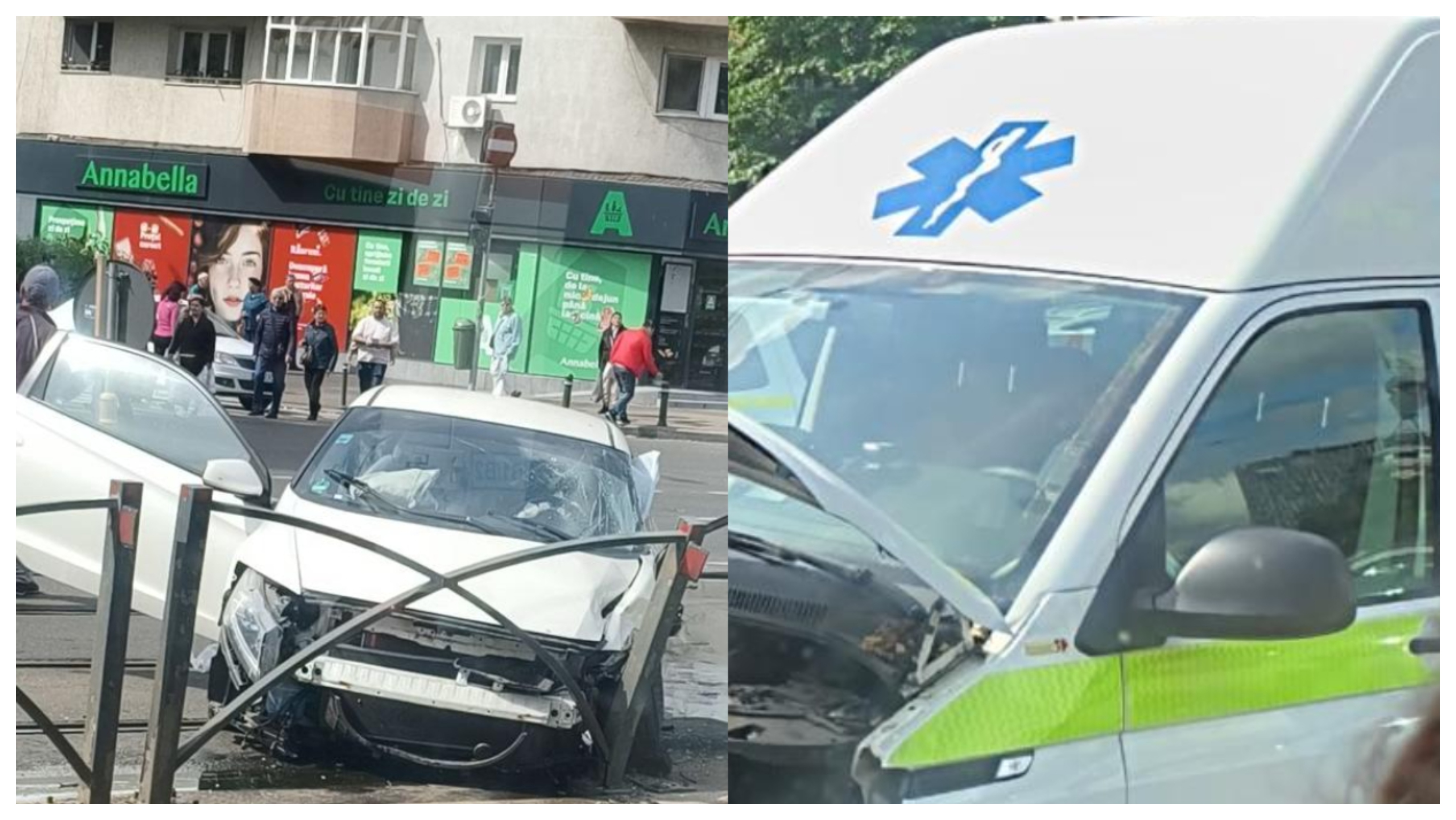 Accident în Sectorul 2 al Capitalei: o ambulanță a intrat în plin într-o mașină. Momentul impactului, surprins de o cameră de bord