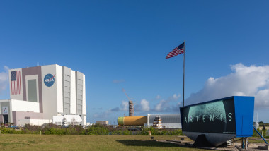 From 8 AM to 11 AM NASA offloaded their Artemis III center core stage from the Pegasus barge to the VAB April 28th 2026 Kennedy Space Center Florida