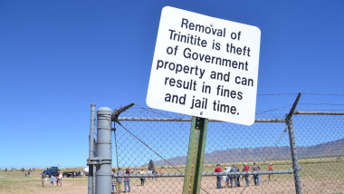 Sign warning visitors not to remove trinitite, Trinity Site, USA