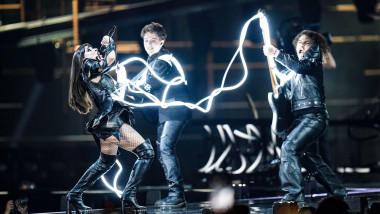 Alexandra Capitanescu representing Romania performing during the dress rehearsal for the final for the Eurovision Song Contest in the Wiener Stadthalle in Vienna, Austria. Picture date: Friday May 15, 2026.