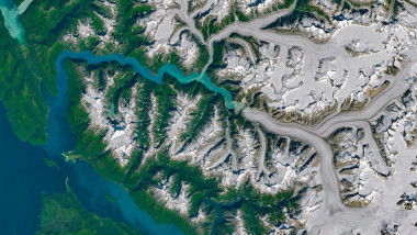 Aerial of landslide in Tracy Arm fjord, Alaska culminated August 10, 2025