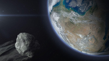 Big asteroid, meteorite or comet in the space near planet Earth. Potentially hazardous asteroids (PHAs). Elements of this image furnished by NASA.