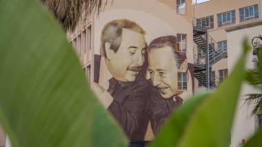Falcone and Borsellino Mural, Palermo. Tribute painting to the assassinated anti-Mafia magistrates Giovanni Falcone and Paolo Borsellino.