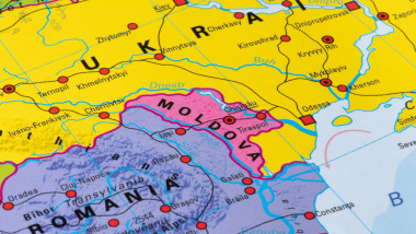 Map of Moldova, Europe, European Union, with state borders, capital cities, rivers and seas, capital Chisinau, close up
