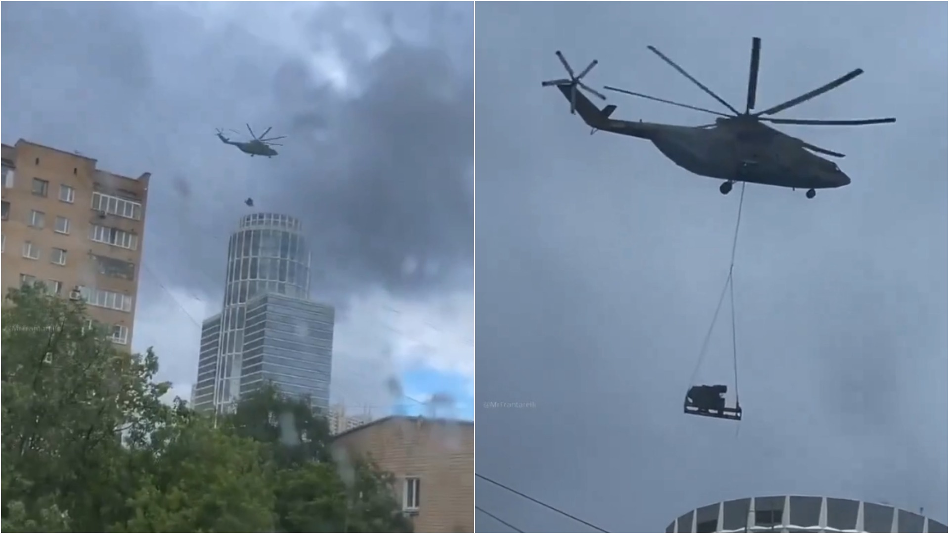 Sisteme antiaeriene pe zgârâie-norii din Moscova. De frica dronelor ucrainene, rușii au dus cu elicopterul echipamentul la etajul 42