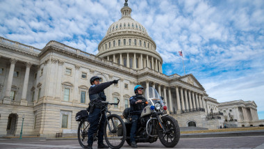 2.21.2026. Washington DC. Capitol with law enforcement security. Federal government building US Capitol with police officers. Capitol Hill