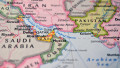 Gulf of Oman on World Map Close Up Macro Defocused Background Geographic Image