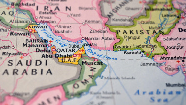 Gulf of Oman on World Map Close Up Macro Defocused Background Geographic Image