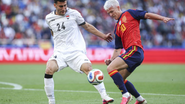 IPA85336756 - Zaid Ismail of Irak and Dani Olmo of Spain during the International Friendly football match between Spain and Iraq on 4 June 2026 at Estadio Municipal De Abanca Riazor in La Coruna, Spain