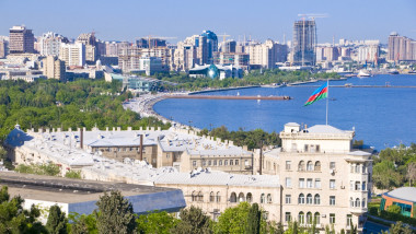 View over Baku Bay, Baku, Azerbaijan, Central Asia, Asia