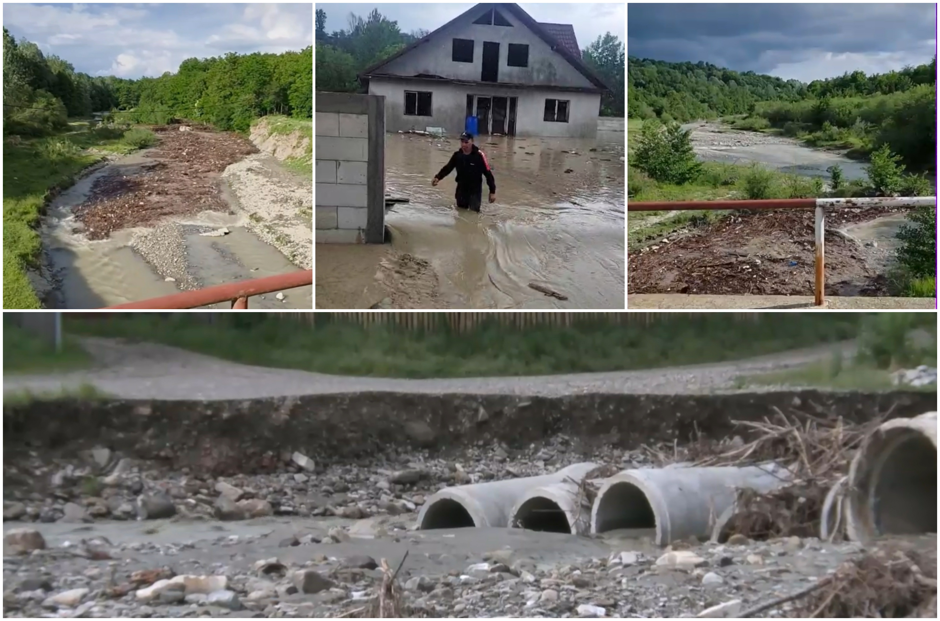 Prăpăd în zeci de localități din România după ploile de ieri: imagini cu viitura care umflă apele unui râu. Mai multe sate sunt izolate