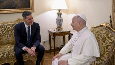 SPAIN - POPE LEO XIV DURING A PRIVATE MEETING WITH THE PRESIDENT OF THE SPAIN GOVERNMENT, PEDRO SANCHEZ PEREZ- CASTEJON IN MADRID - 2026/6/8