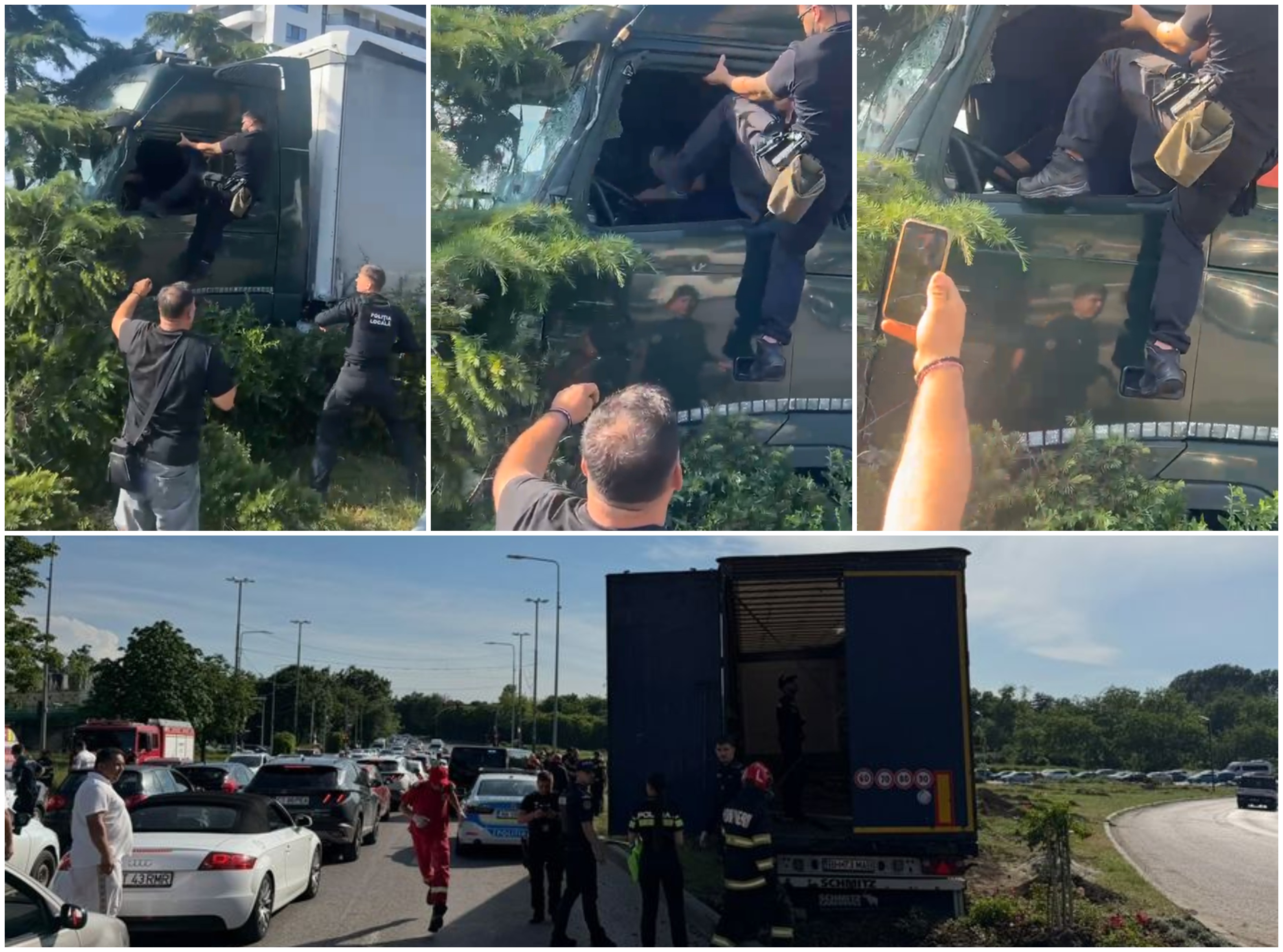 Polițiștii locali au dat cu spray lacrimogen și l-au lovit cu picioarele pe șoferul TIR-ului scăpat de sub control în Constanța