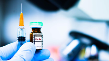 Vaccine bottles and syringes for injection preventing ebola virus.