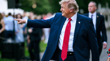 President Donald J. Trump smiles and points toward guests attending the Congressional Picnic on the South Lawn of the White House, Washington, D.C., May 19, 2026. Image courtesy of the White House.