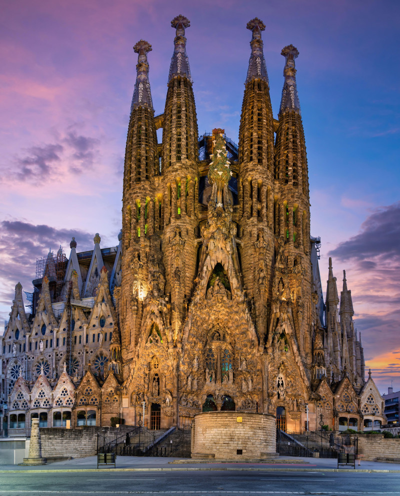 Sagrada Familia Church, designed by Antoni Gaudí in the Modernist style. Nativity façade. Barcelona, ​​Spain