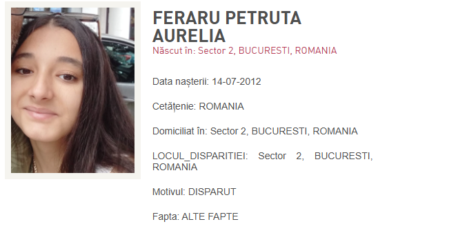 Alertă copil dispărut: o fată de 13 ani din Sectorul 2 al Capitalei este căutată. A fost emis mesaj Ro-Alert