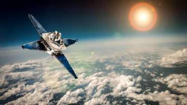 Space satellite orbiting the earth. Elements of this image furnished by NASA.