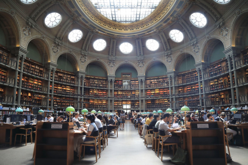 Paris, France - August 16th, 2025: Reading room of the famous Richelieu national french library in Paris