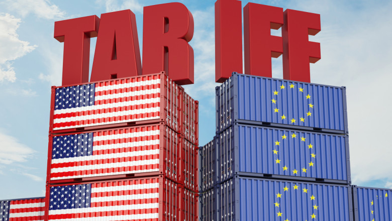 USA and European Union Trade War with Tariff Text