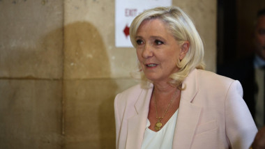 Marine Le Pen arriving at Paris courthouse before the decision on the appeal trial of President of the parliamentary group of the French far-right Rassemblement National (RN) party, Marine Le Pen and officials of French far-right Rassemblement National (R