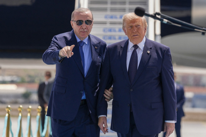 Turkish President Recep Tayyip Erdogan welcomes US President Donald Trump