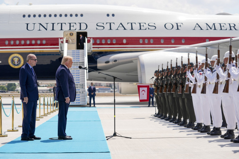 Turkish President Recep Tayyip Erdogan welcomes US President Donald Trump