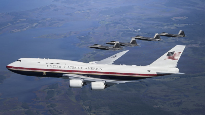 New Air Force One Formation Flight With F-22 Fighter Jets
