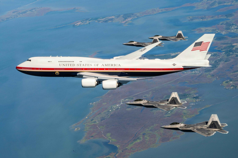 New Air Force One Formation Flight With F-22 Fighter Jets