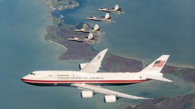 New Air Force One Formation Flight With F-22 Fighter Jets