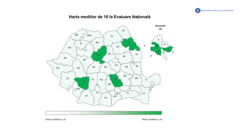 Harta mediilor de 10 la evaluarea națională 2026. Foto Ministerul Educației