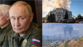 colaj cu Vladimir Putin și zone bombardate de ucraineni în Sevastopol, Crimeea