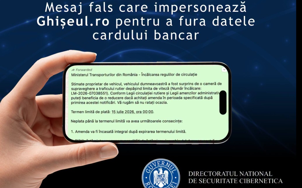 O nouă fraudă online care vizează șoferii: DNSC avertizează asupra unui SMS prin care românii sunt păcăliți cu amenzi false