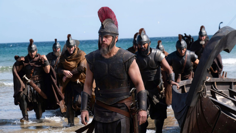 Actorul Matt Damon, într-o scenă din filmul „Odiseea”