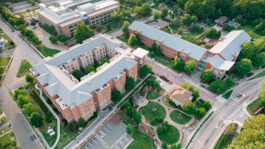 Aerial over North Carolina Central University in the Spring