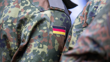Bundeswehr symbol image: Close-up of the German flag on the Bundeswehr uniform