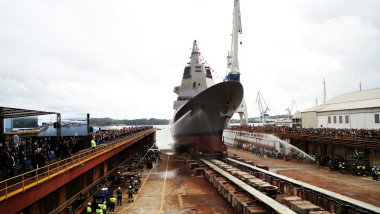SáNchez Attends The Ceremony Of The Launching Of The Frigate F-111 In Ferrol (A CoruñA)..
