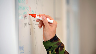 Potential recruits listen to a briefing at the Army Officer Selection Board at Westbury, Wiltshire UK
