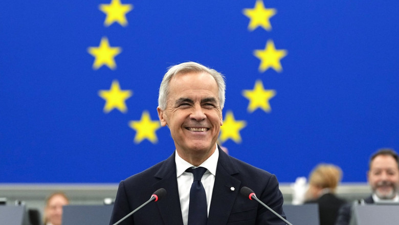 Prime Minister Mark Carney begins his address to the European Parliament in Strasbourg