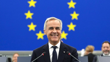 Prime Minister Mark Carney begins his address to the European Parliament in Strasbourg