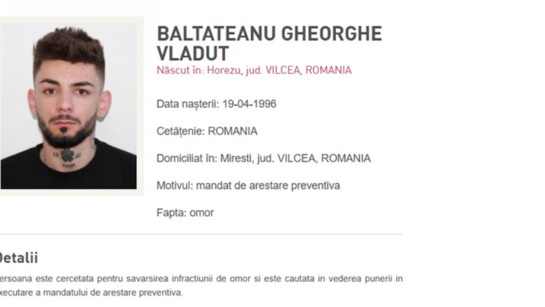 baltateanu gheorghe/ Tânărul suspectat că și-a omorât iubita și a aruncat-o într-o valiză în Olt s-a predat autorităților din Elveția
