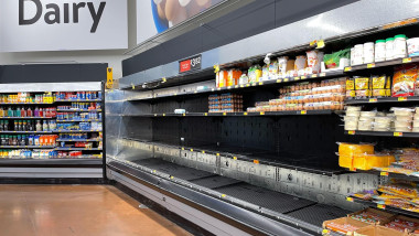 Empty shelves at Walmart. Food shortage.