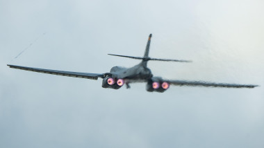 Rockwell B-1B Lancer 86-0129 takes off from RAF Fairford, UK, in support of Operation Epic Fury. Credit JTW Aviation Images / Alamy.