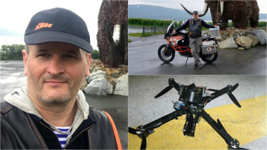 Oleg Levușkin pe motocicletă în Rusia / dronă folosită în atacul eșuat de la aeroportul Leipzig